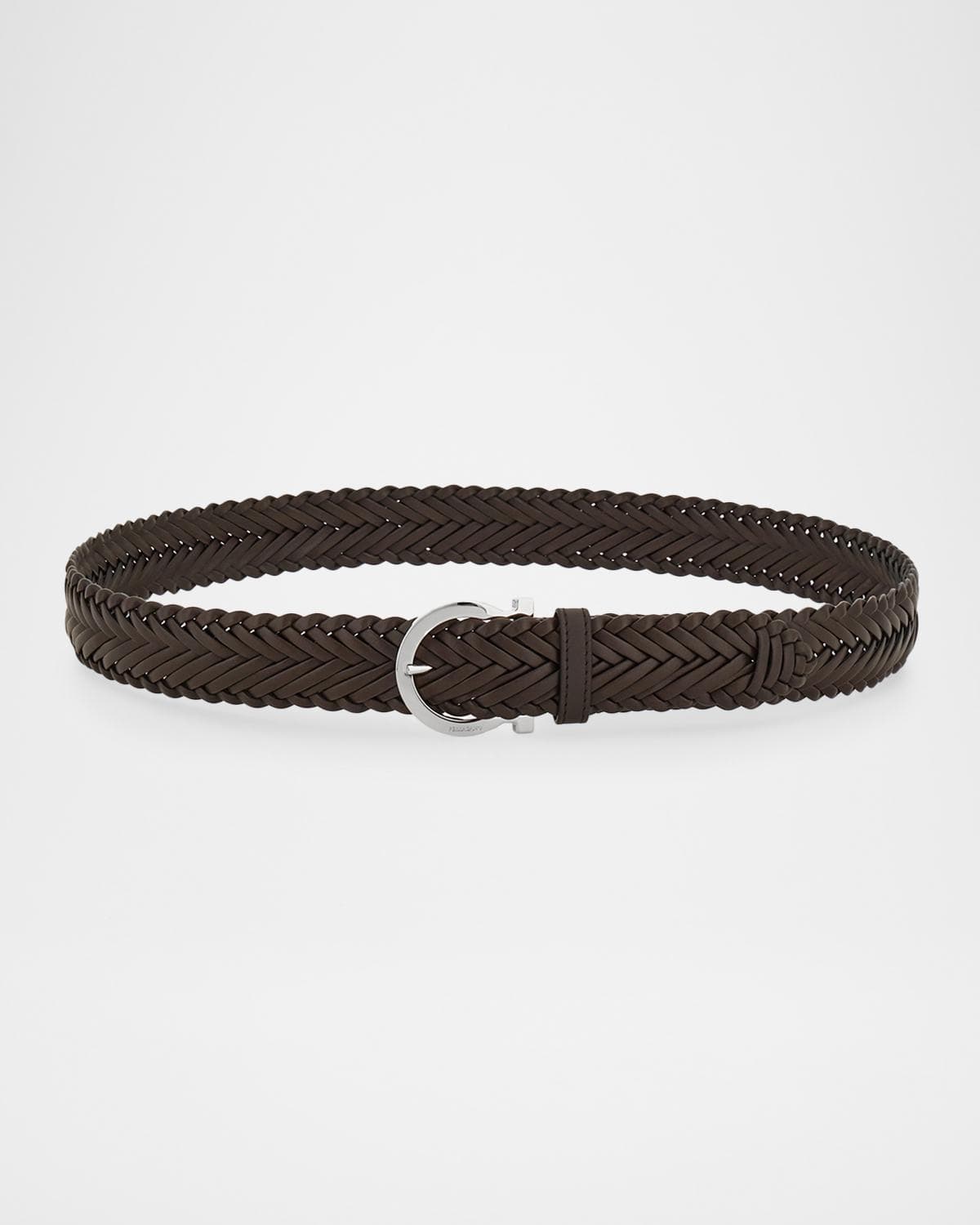 FERRAGAMO Men's Gancini-Buckle Woven Leather Belt