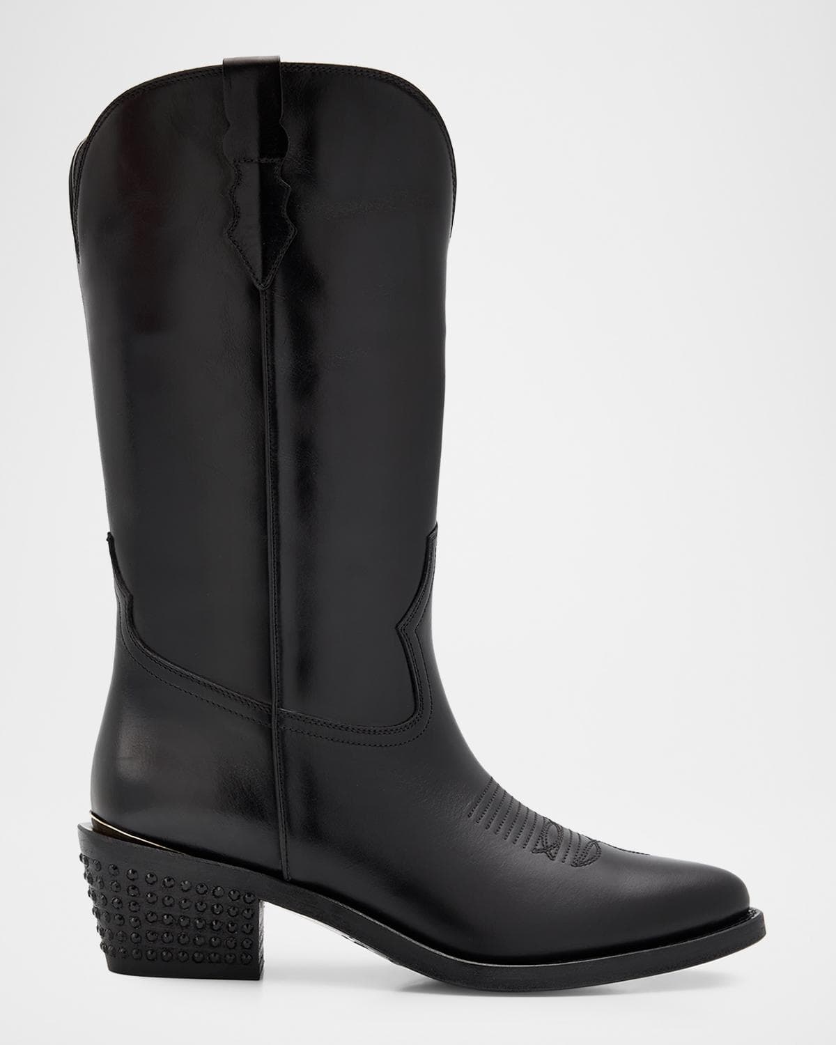 Partlow Sharon Leather Cowboy Boots with Crystal-Embellished Heel