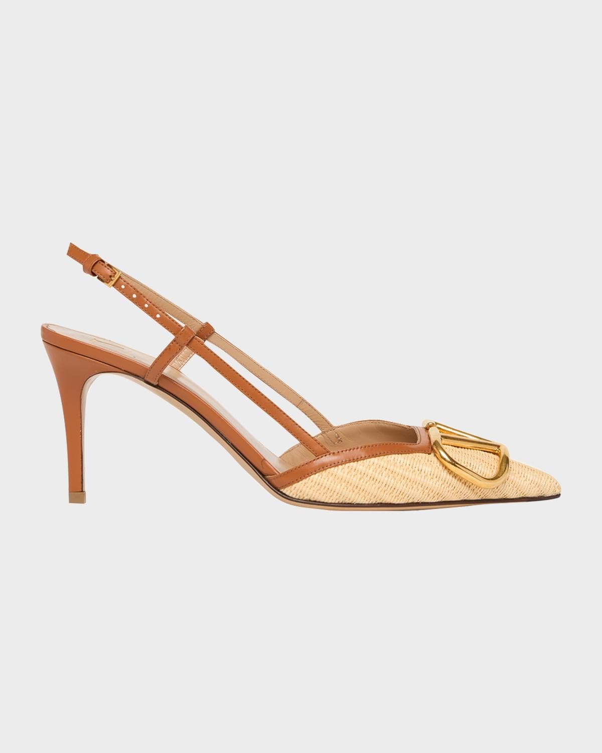 Valentino Garavani 80mm VLogo Signature Leather and Raffia Slingback Pumps
