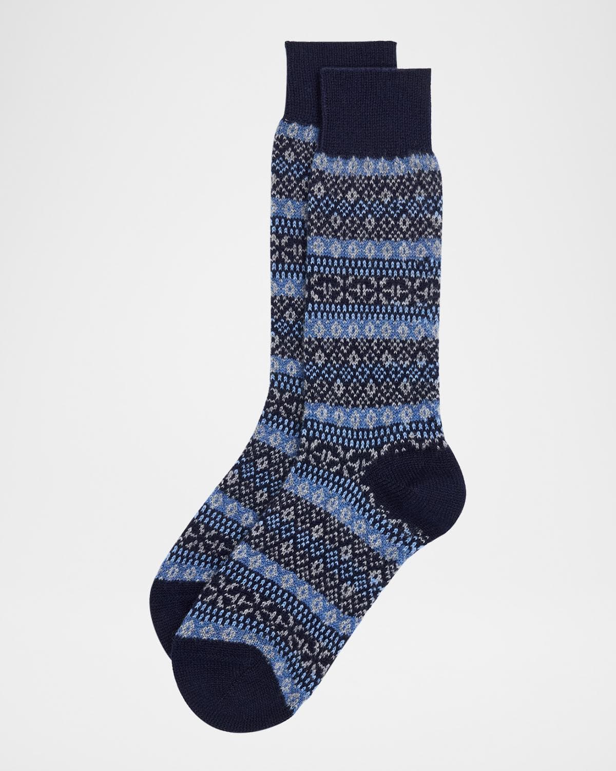 Pantherella Men's Sherborne Cashmere Fair Isle Crew Socks