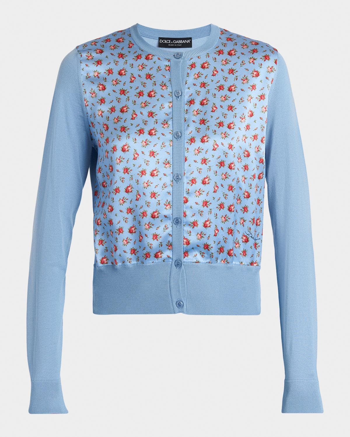 Dolce & Gabbana Rose Bouquets-Print Silk Satin Cardigan