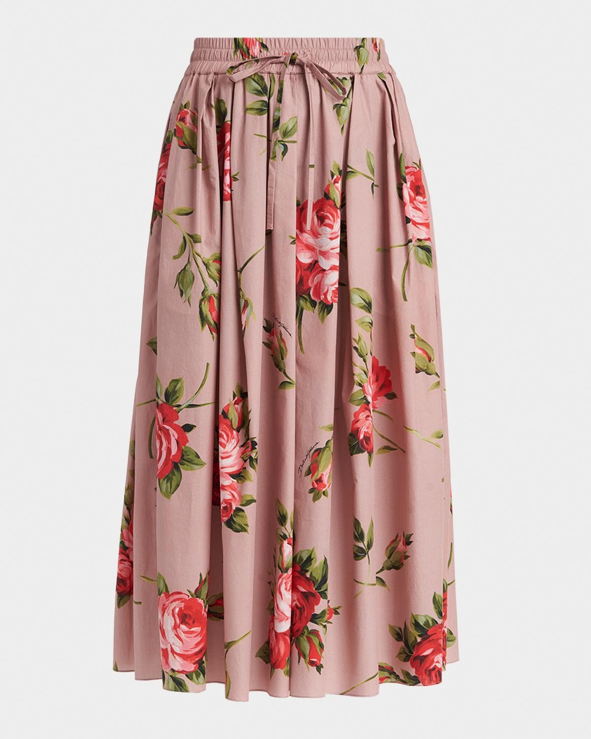 Dolce & Gabbana Rose-Print Cotton Circle Midi Skirt