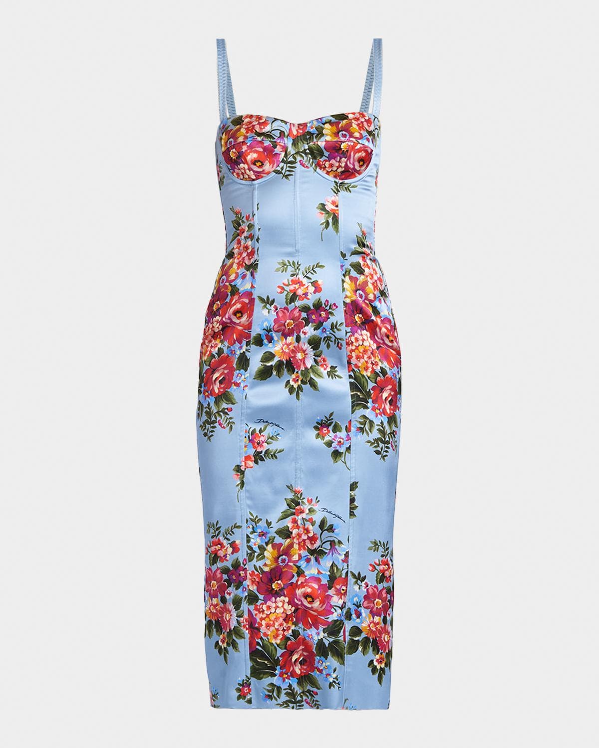 Dolce & Gabbana Floral Satin Bustier Midi Dress