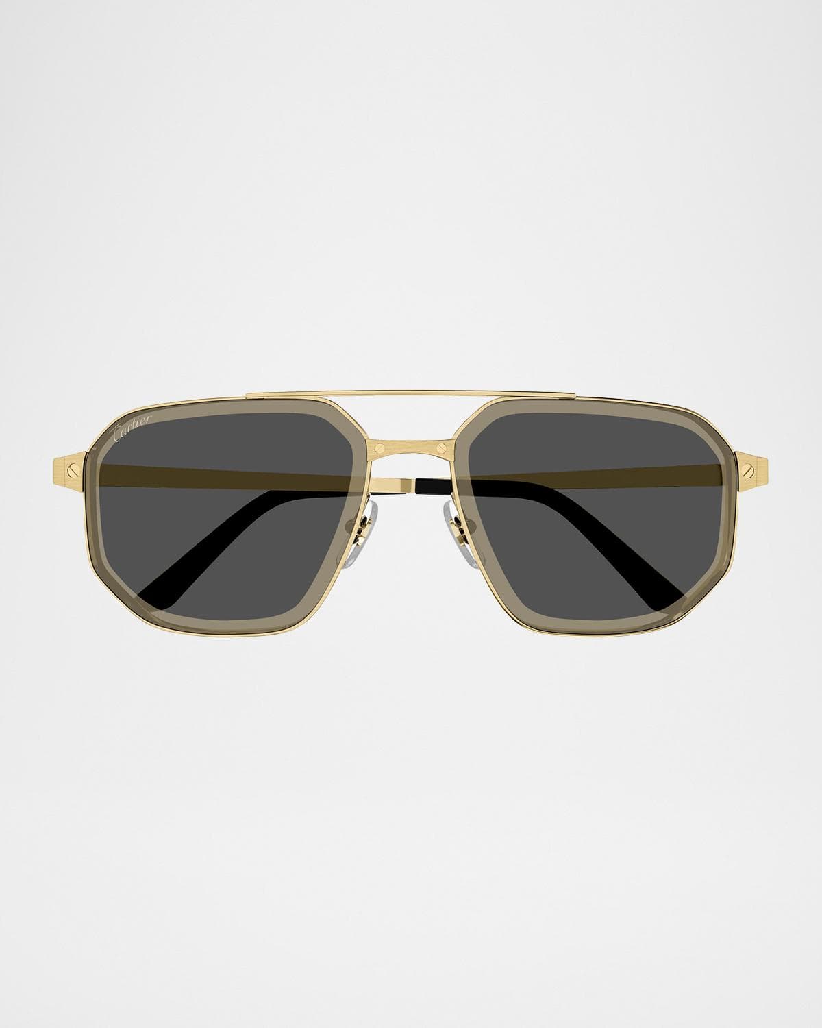 Cartier Men's Double-Bridge Titanium Aviator Sunglasses