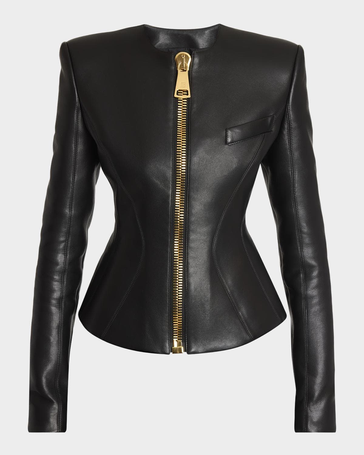 Balmain Fitted Lambskin Leather Jacket