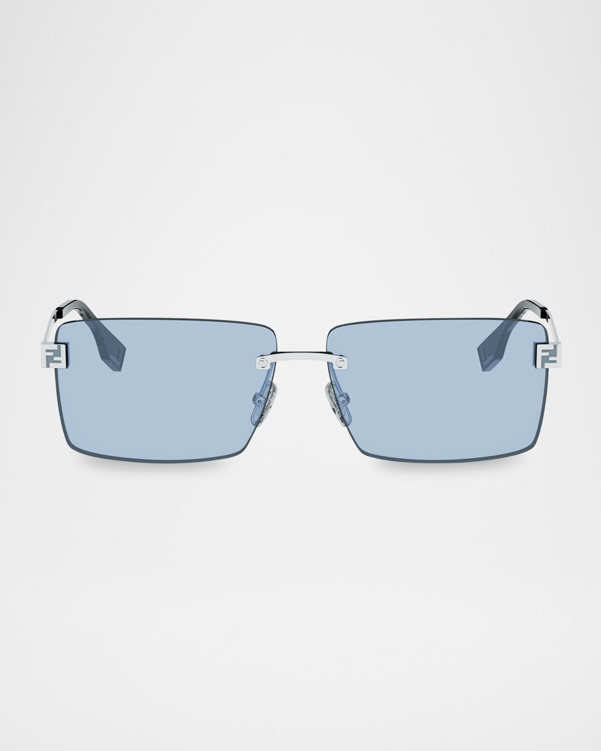 Fendi Men's Fendi Sky Rimless Metal Rectangle Sunglasses