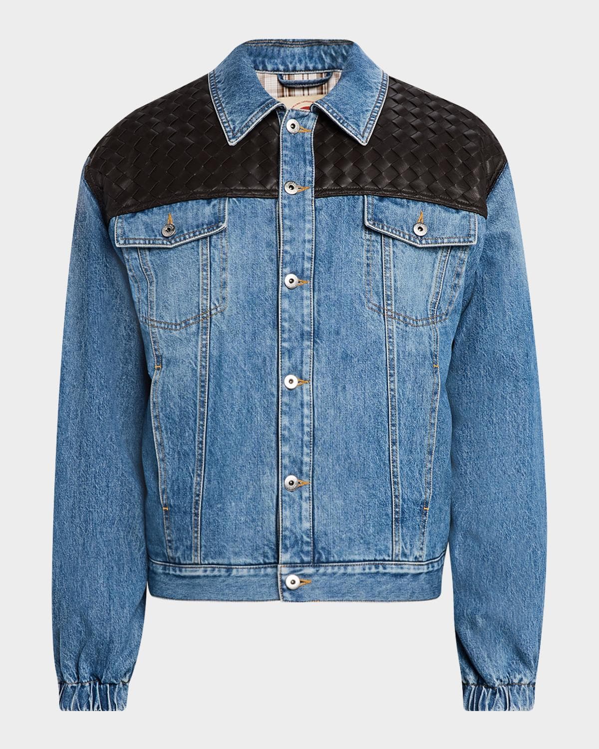 Bottega Veneta Men's Vintage Denim Jacket w/Intrecciato Yoke