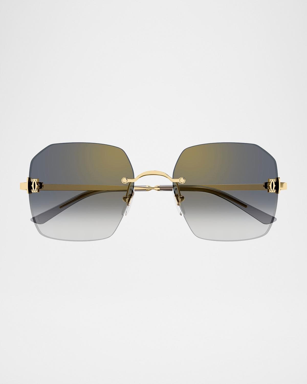 Cartier Classic Décor C Square Rimless Metal Sunglasses