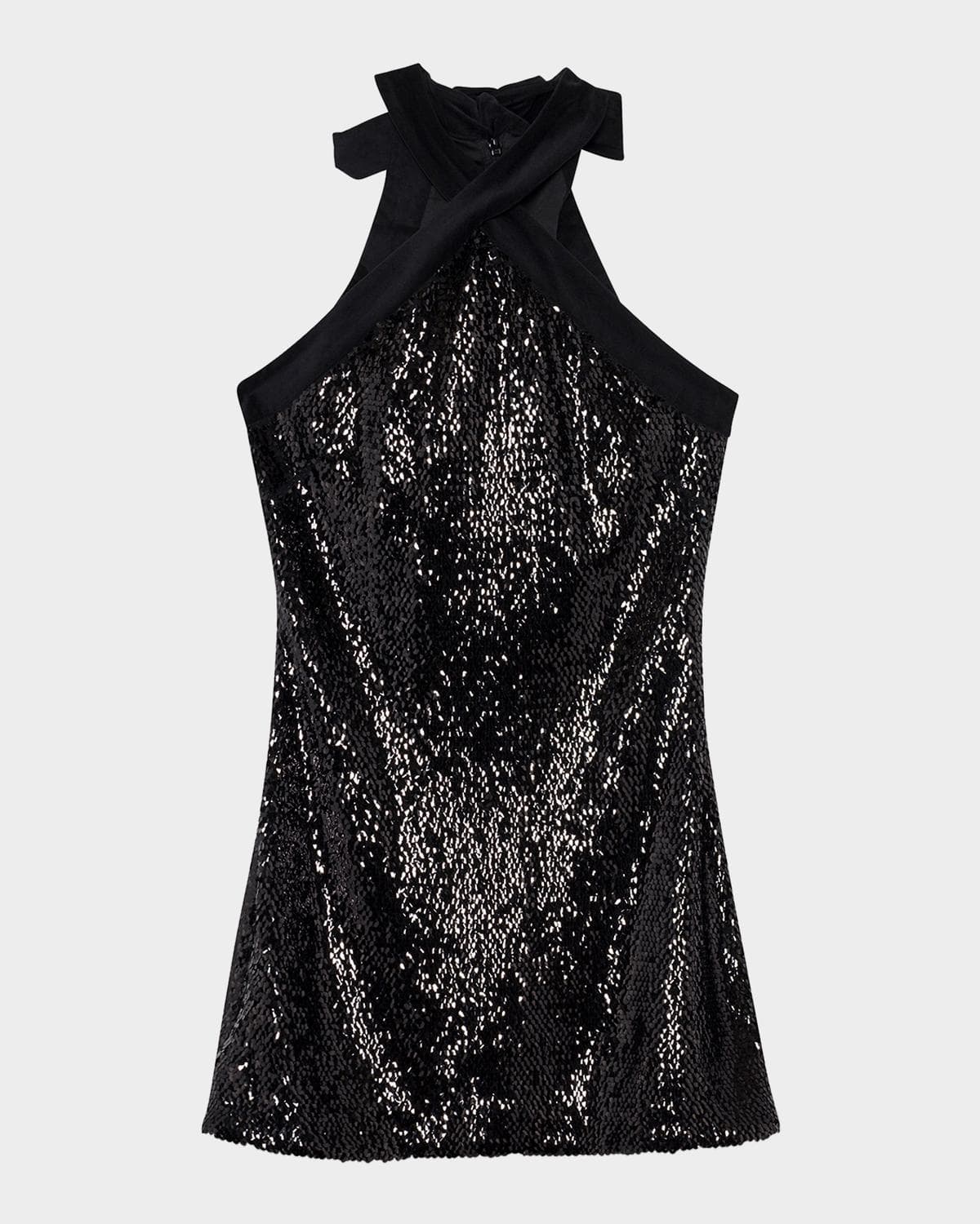 SIMKHAI Isla Back Tie-Neck Sequined Halter Mini Dress · 10