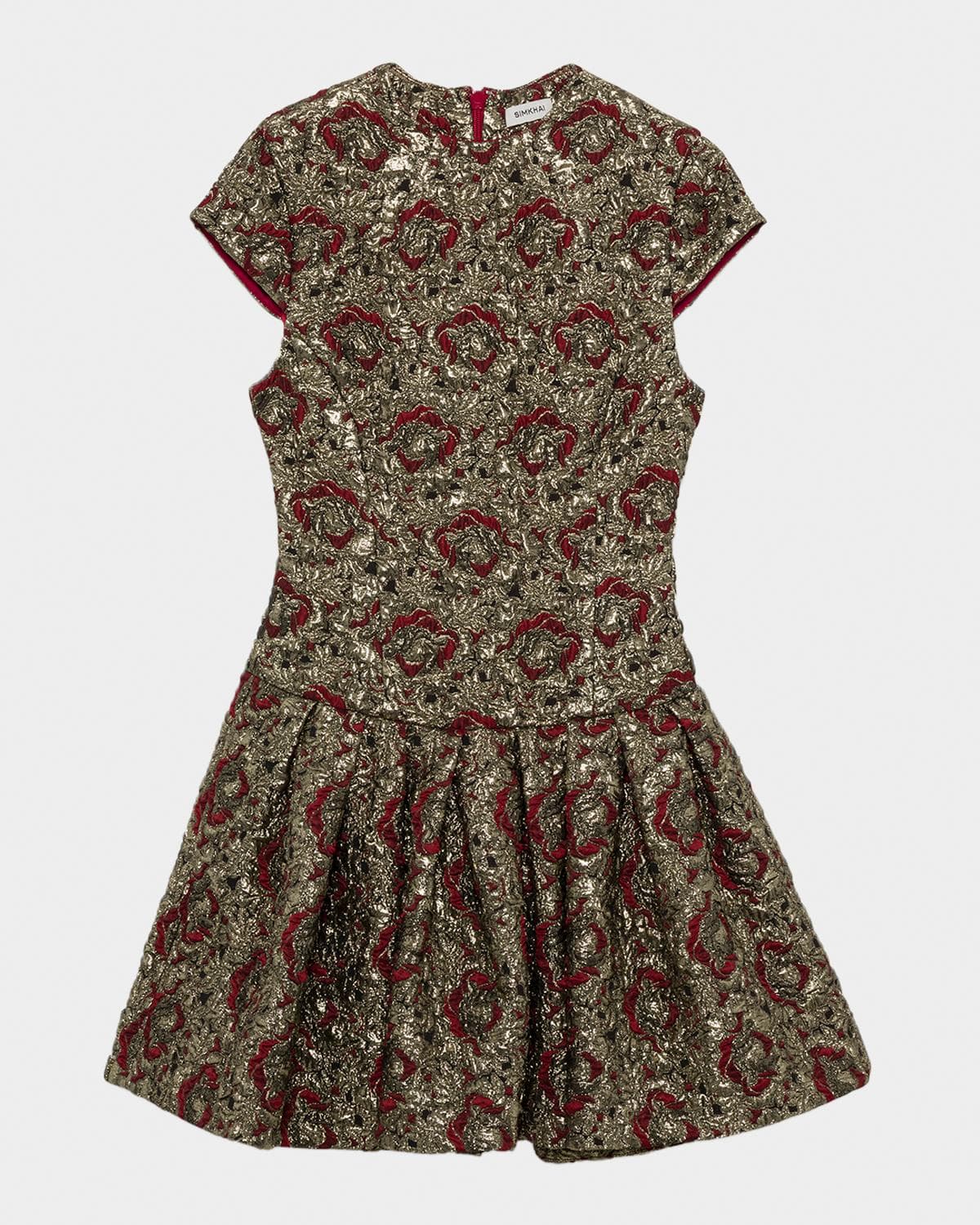 SIMKHAI Elowen Short-Sleeve Fit & Flare Jacquard Mini Dress