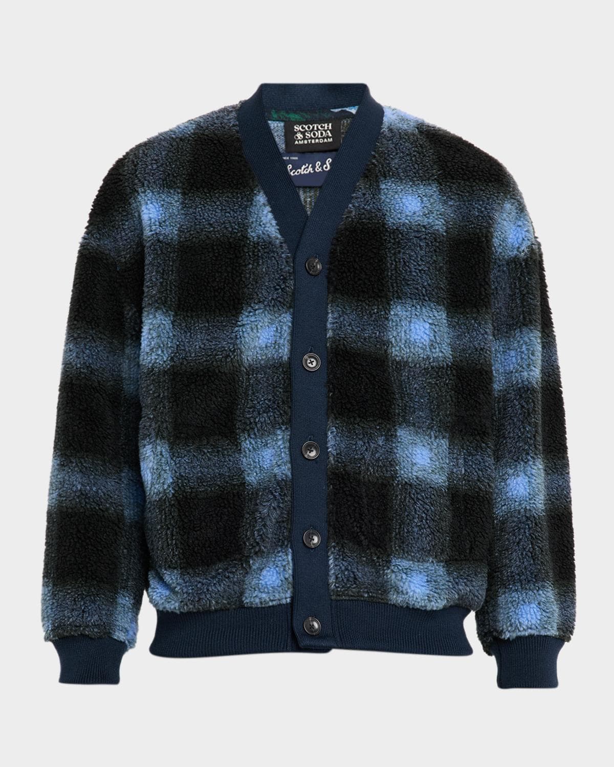 Scotch & Soda Men's Plaid Polar Fleece Cardigan