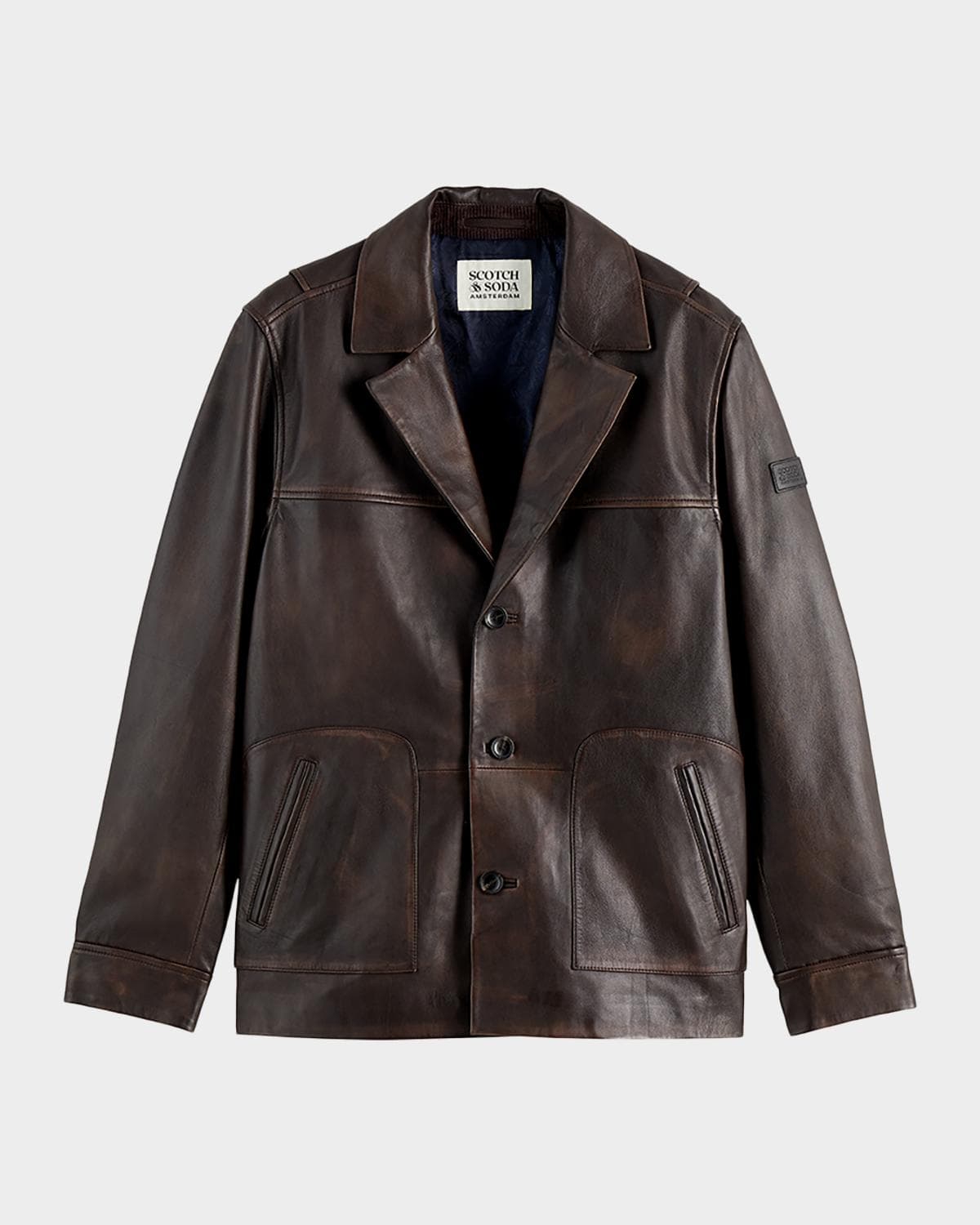 Scotch & Soda Men's Vintage-Treated Leather Blazer with Sleeve Label