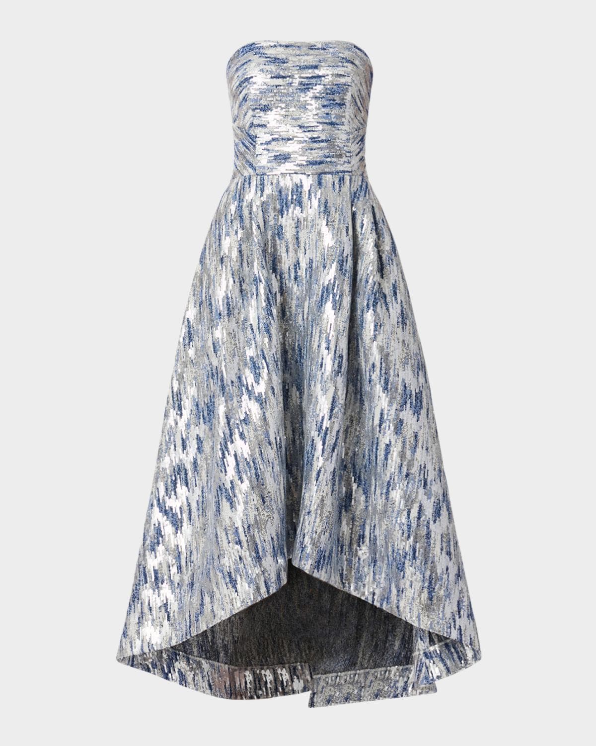 Shoshanna Dia Strapless Sequin Jacquard High-Low Gown