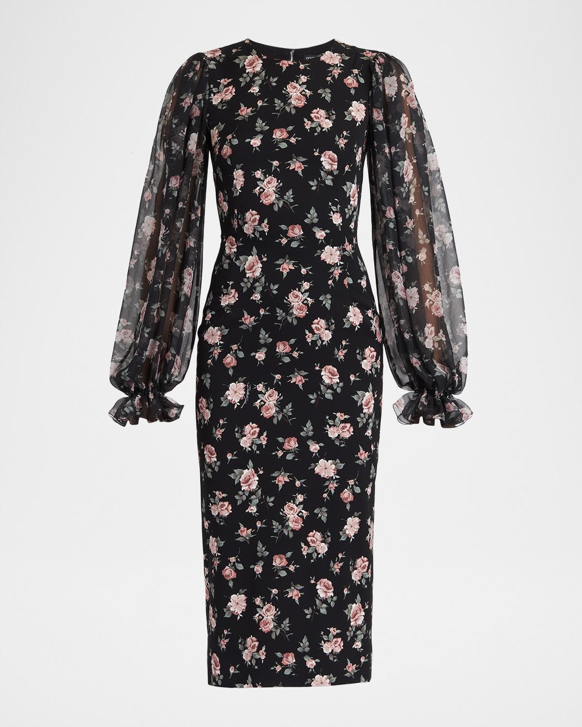 Dolce & Gabbana Vintage Roses-Print Charmeuse Midi Dress · 40