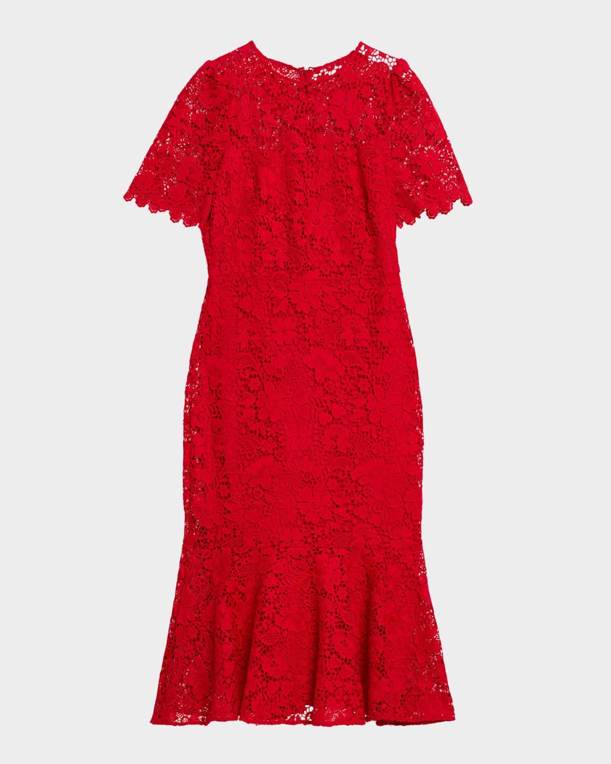 Shoshanna Darcy Floral Lace Flounce Midi Dress