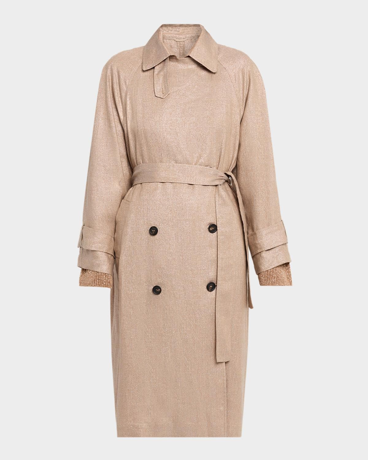 Brunello Cucinelli Metallic Linen Belted Trench Coat