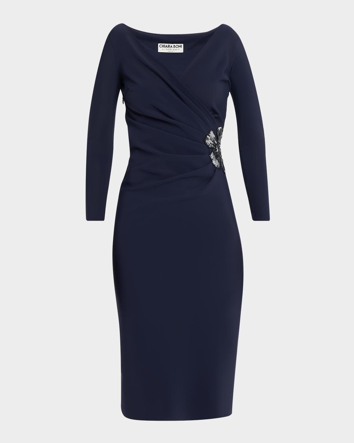 Chiara Boni La Petite Robe Onori Long Sleeve Sequin Flower Midi Dress