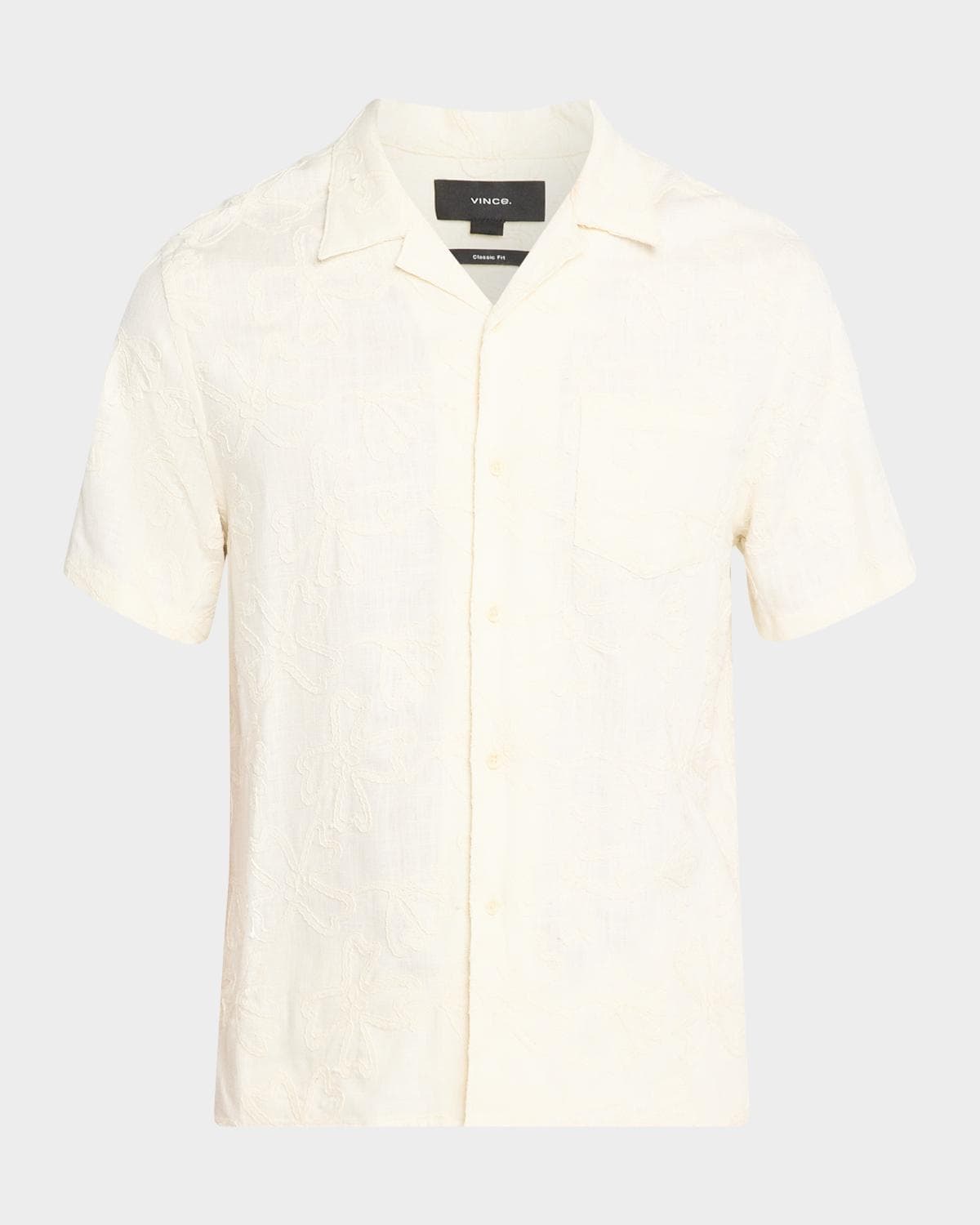 Vince Men's Tonal Floral Embroidered Short-Sleeve Shirt