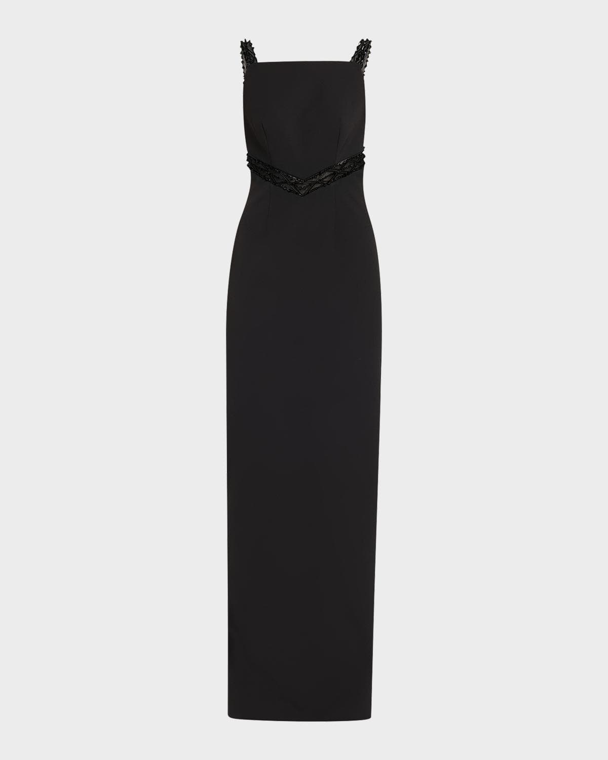 Pamella Roland Embroidered Inset Sleeveless Crepe Gown