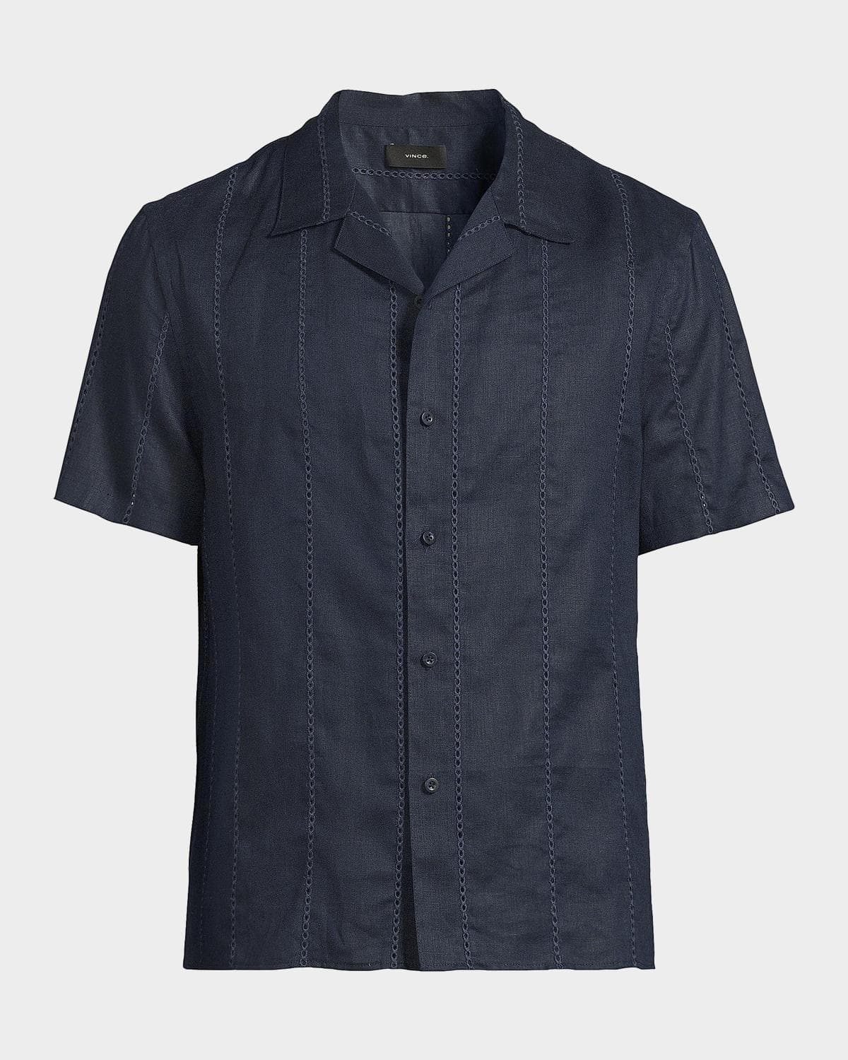Vince Men's Eyelet Stripe Linen Cabana Shirt