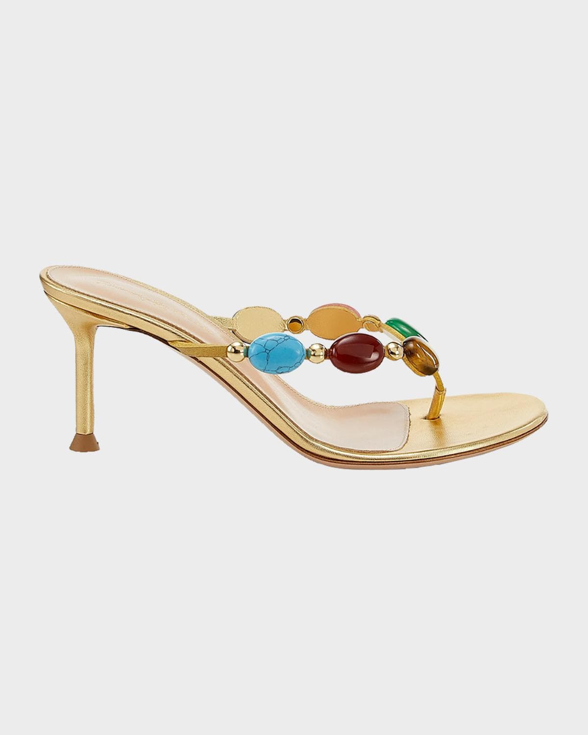 Gianvito Rossi Metallic Suede Cabochon Stiletto Sandals