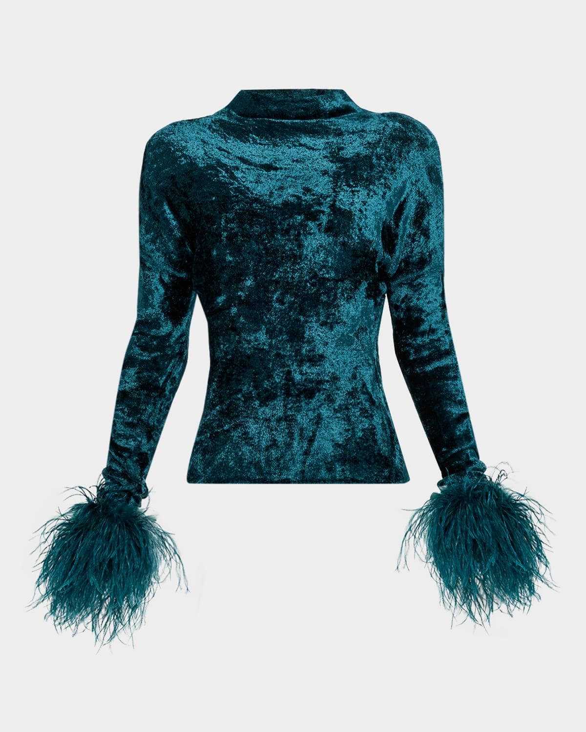 LAPOINTE Velvet Dolman-Sleeve Feather-Cuff Top · X-SMALL