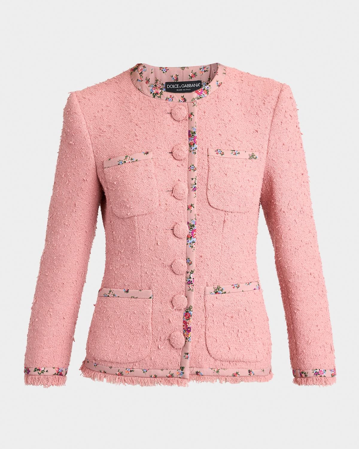 Dolce & Gabbana Floral-Trim Boucle Single-Breasted Jacket