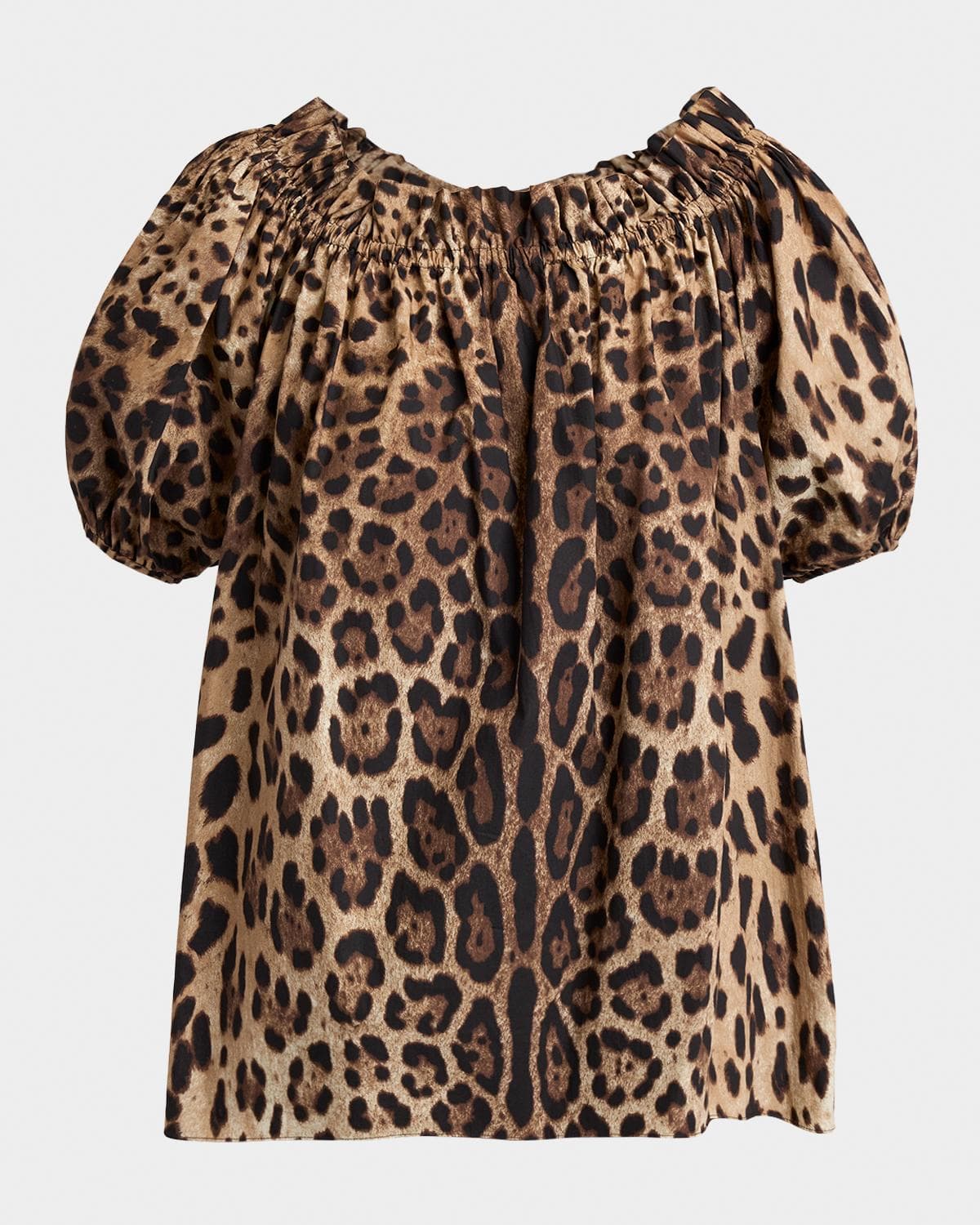 Dolce & Gabbana Leopard-Print Cotton Puff-Sleeve Blouse