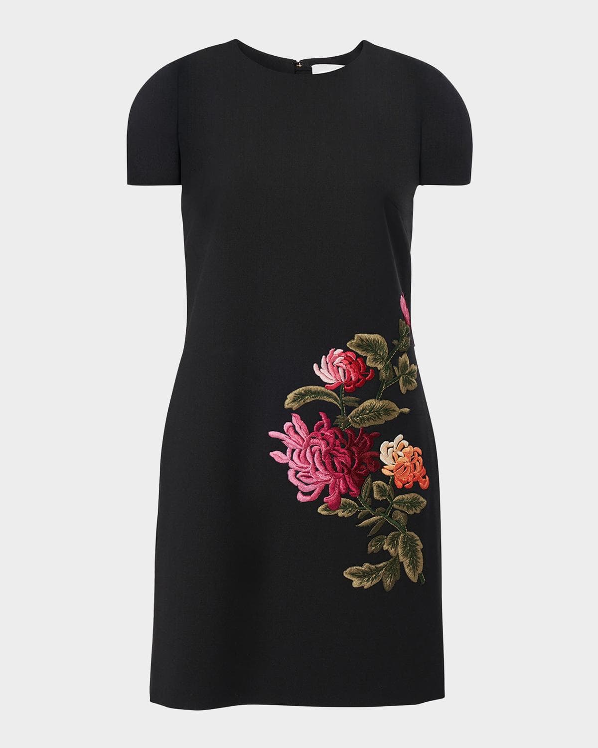 Carolina Herrera Floral Embroidered Wool Mini Shift Dress