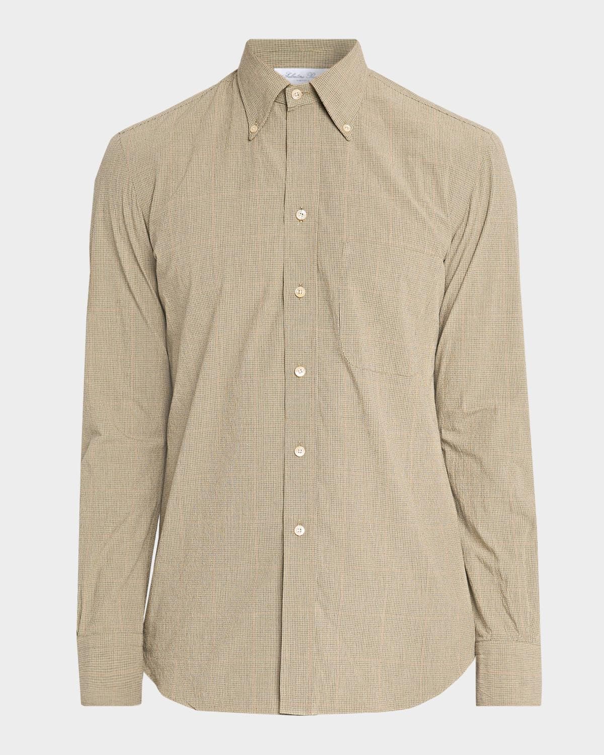Salvatore Piccolo Men's Cotton Micro-Grid Check Button-Down Shirt · 39