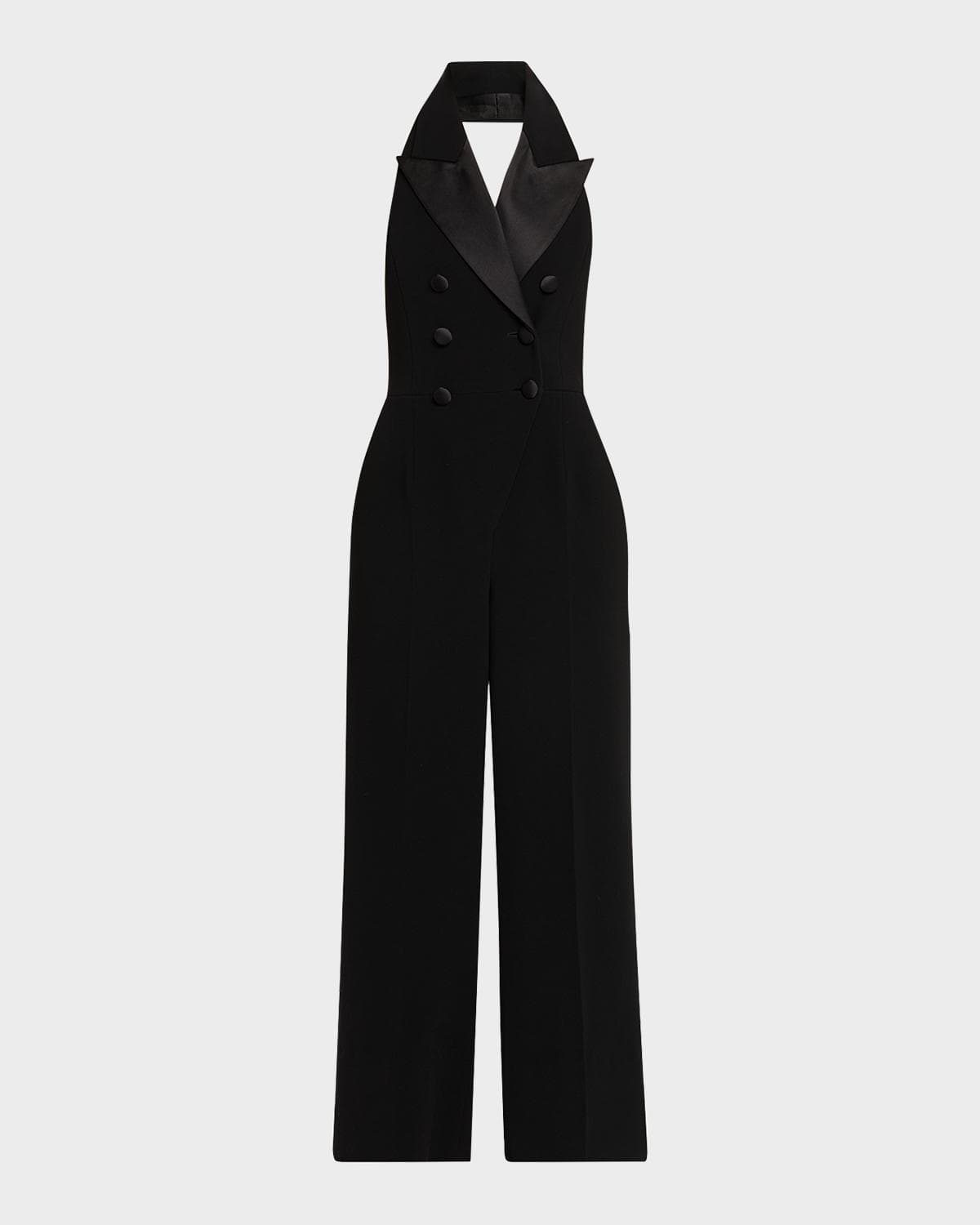 Sergio Hudson Satin-Lapel Halter Jumpsuit