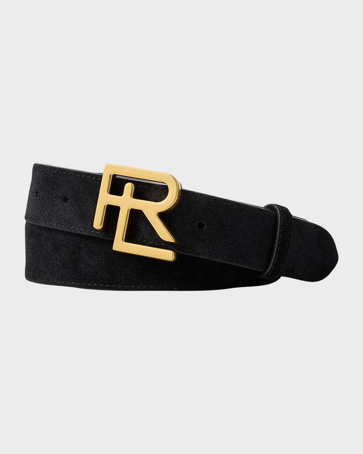 Ralph Lauren Purple Label Men's RL-Buckle Calf-Suede Belt