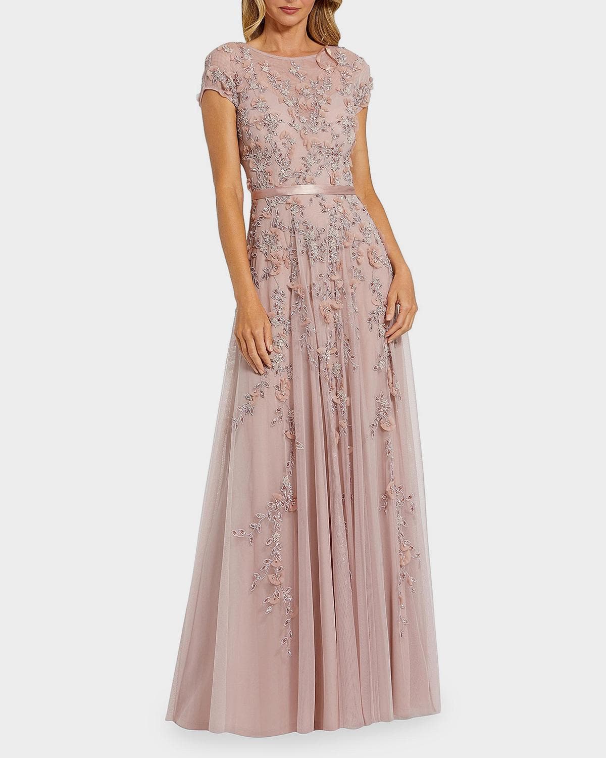 Mac Duggal Bead-Embroidered Mesh Gown
