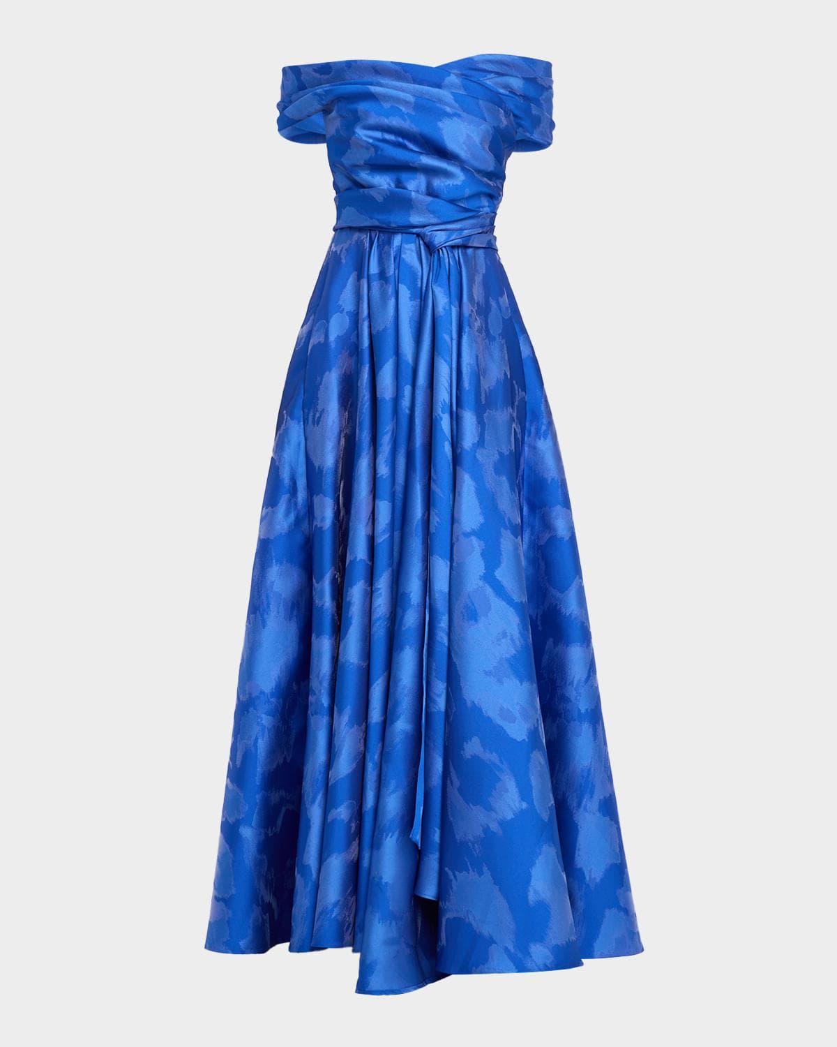 Talbot Runhof Off-The-Shoulder Draped Floral Jacquard Gown