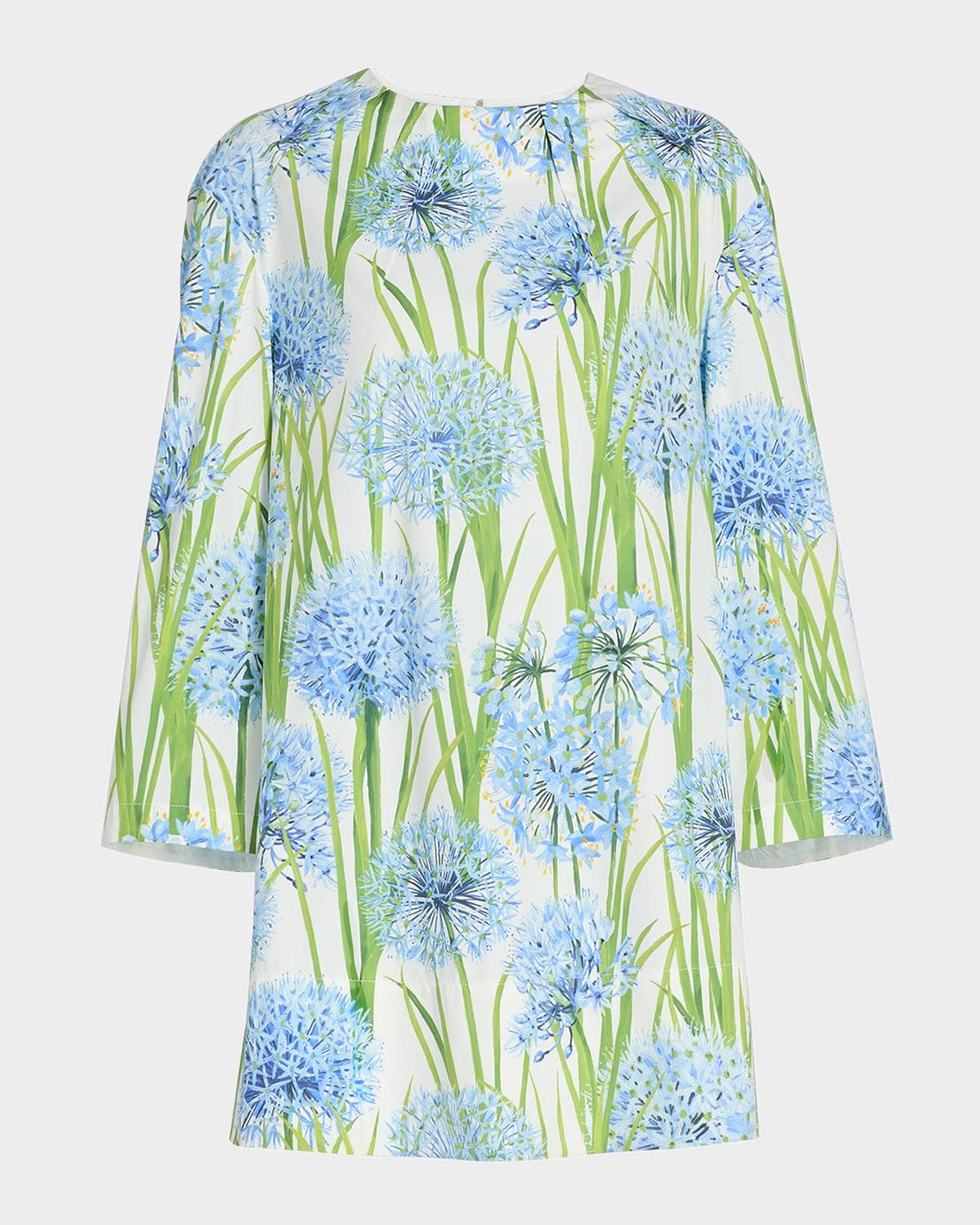 Oscar de la Renta Long-Sleeve Alliums-Print Poplin Mini Dress · 2