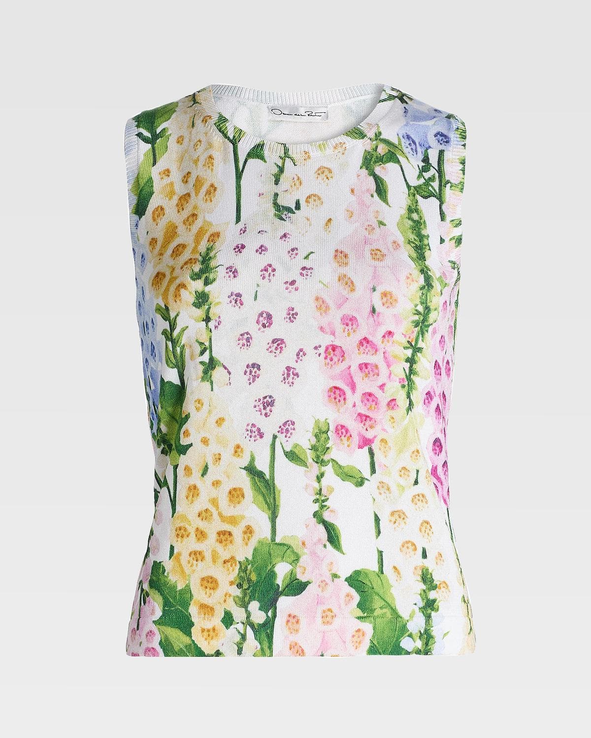 Oscar de la Renta Multi-Foxglove Print Knit Tank Top · X-SMALL