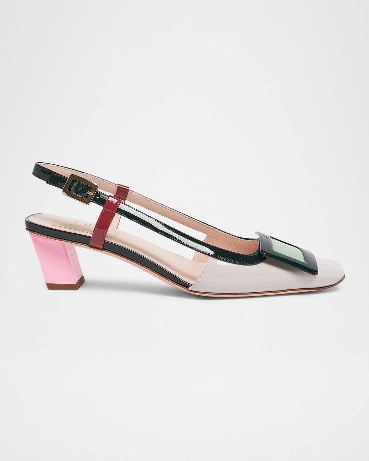 Roger Vivier 45mm Belle Vivier Patent Leather Lacquered Buckle Slingback Pumps