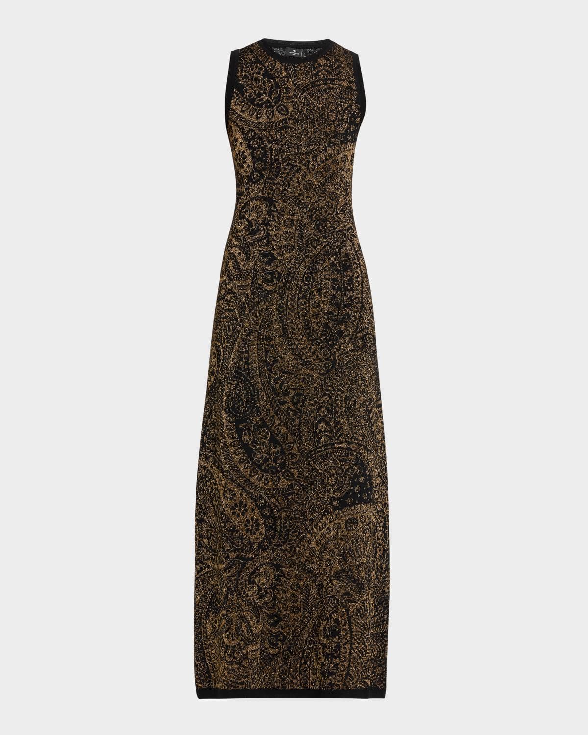 Etro Metallic Paisley Knit Sleeveless Maxi Dress