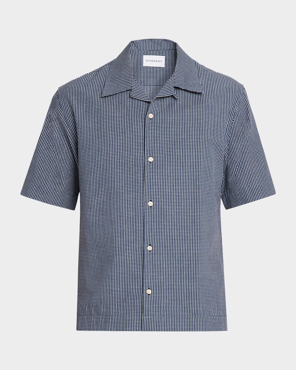 Givenchy Men's Checked Cotton Bowling Shirt with Embroidery
