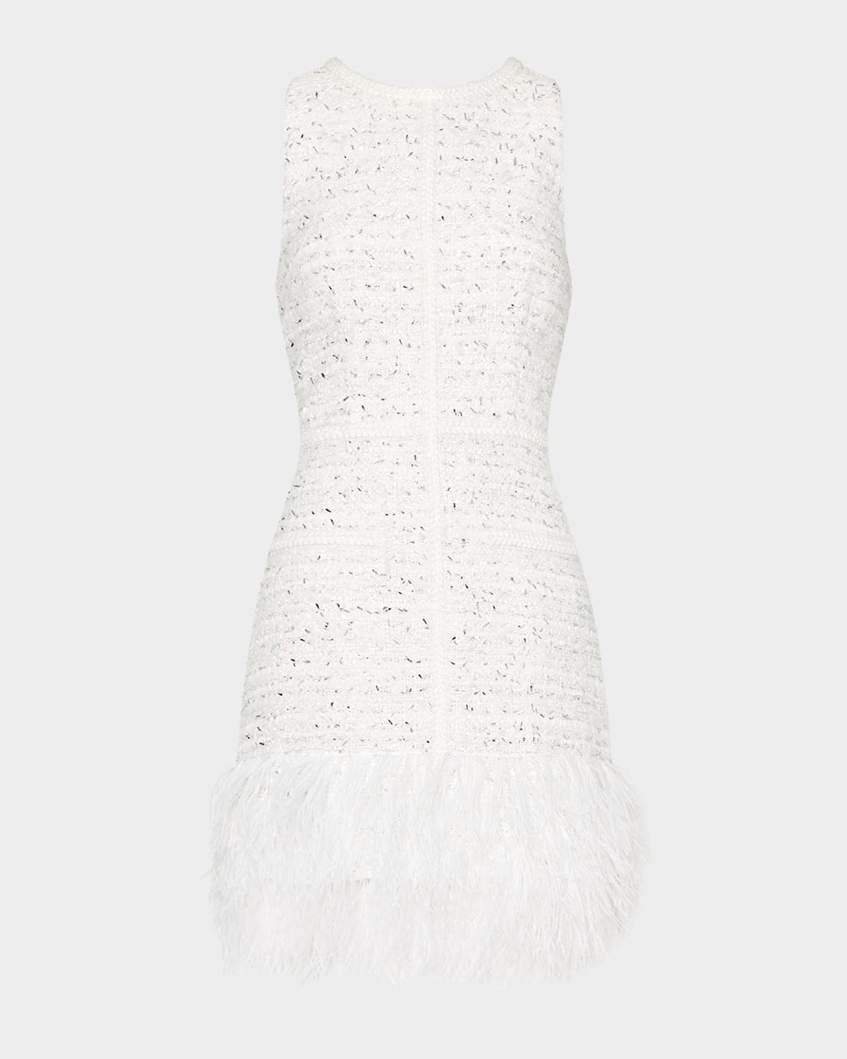 Milly Raven Metallic Tweed Feathered Mini Dress · 0