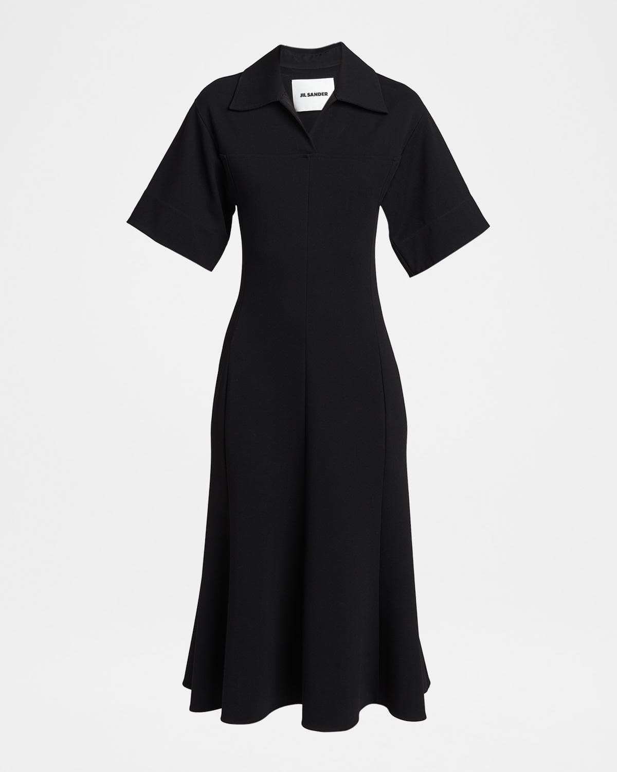 Jil Sander Short-Sleeve Crepe A-Line Midi Dress
