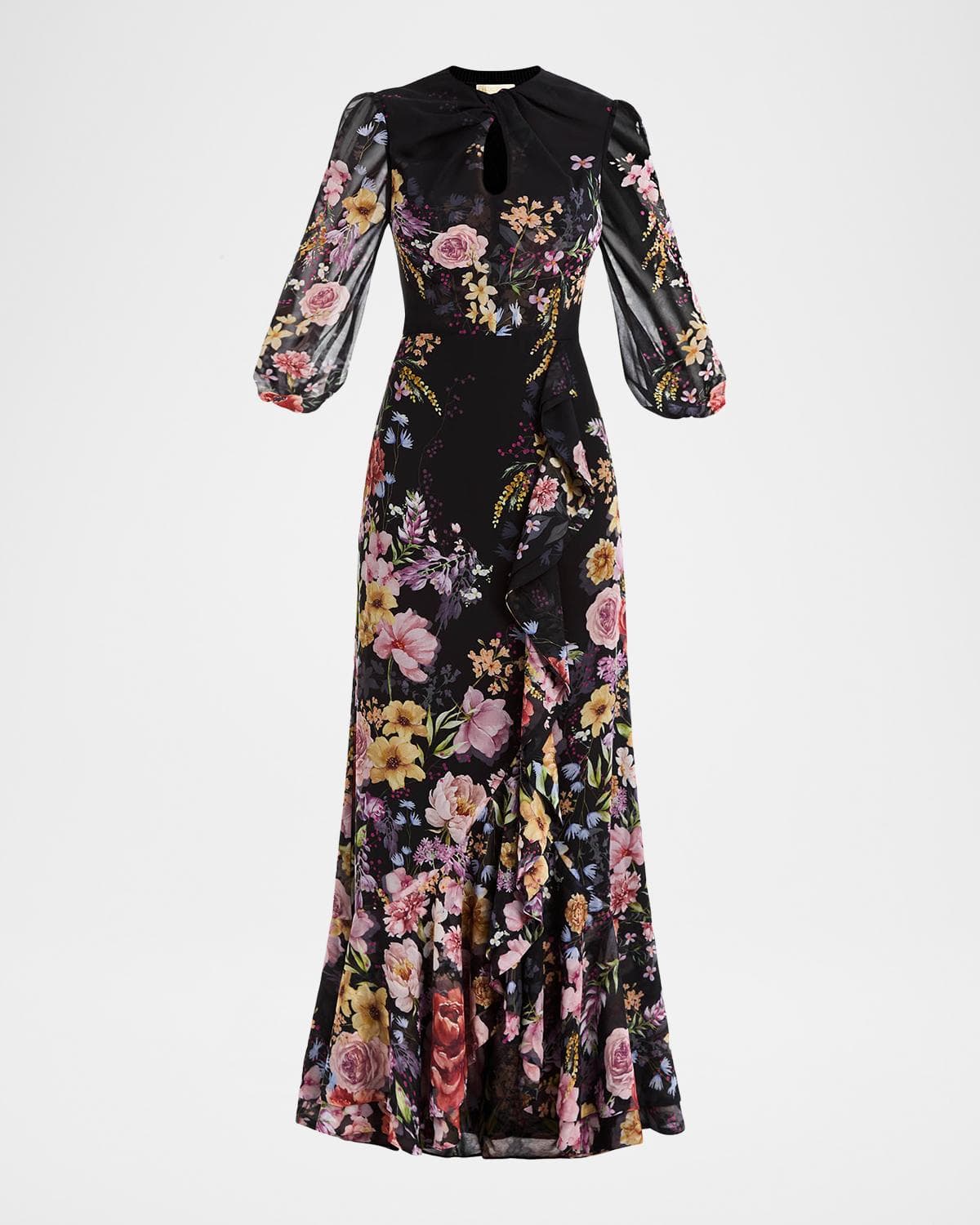 Mestiza New York Ophelia Draped Floral-Print Chiffon Gown · 2