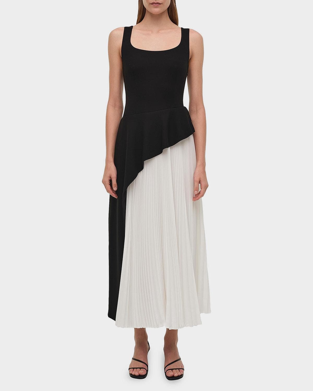SIMKHAI Zayla Two-Tone Pleated Peplum Midi Dress
