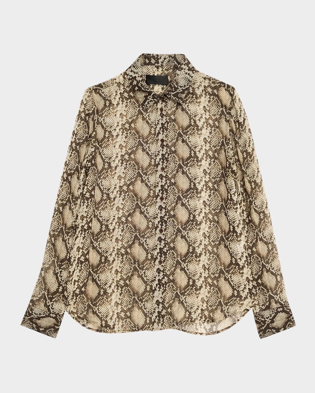 Nili Lotan Gaia Slim Snake-Print Sheer Blouse