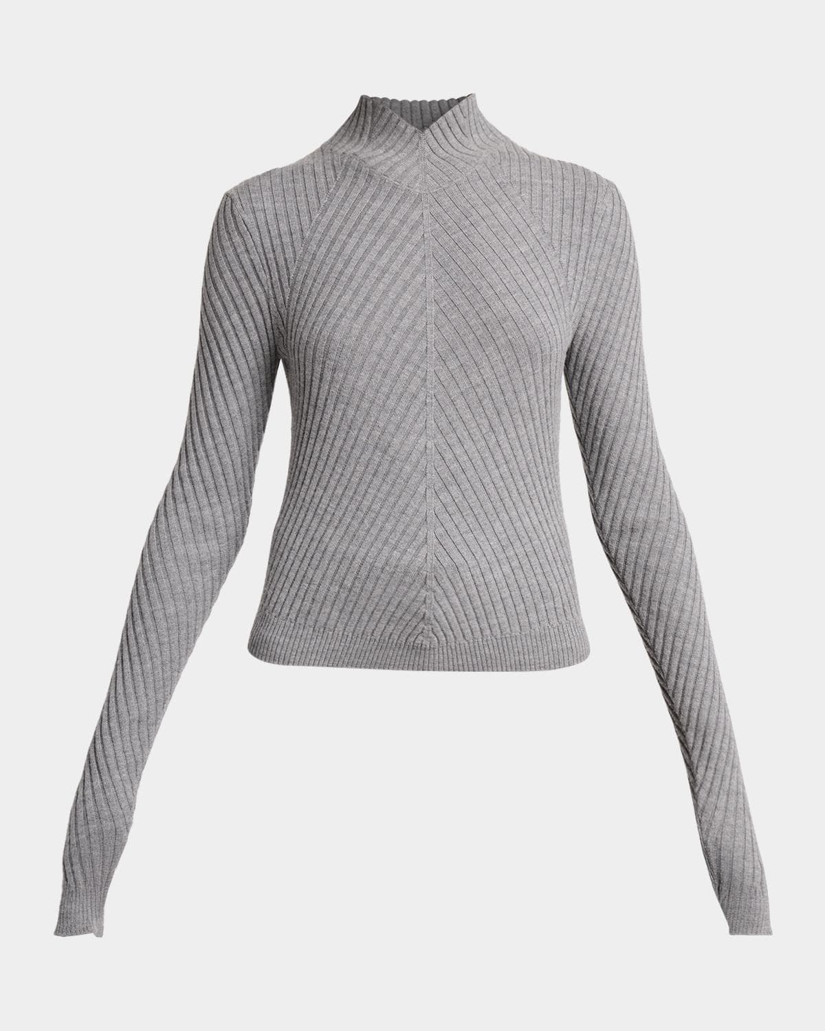 Victoria Beckham Mock-Neck Diagonal Ribbed Sweater