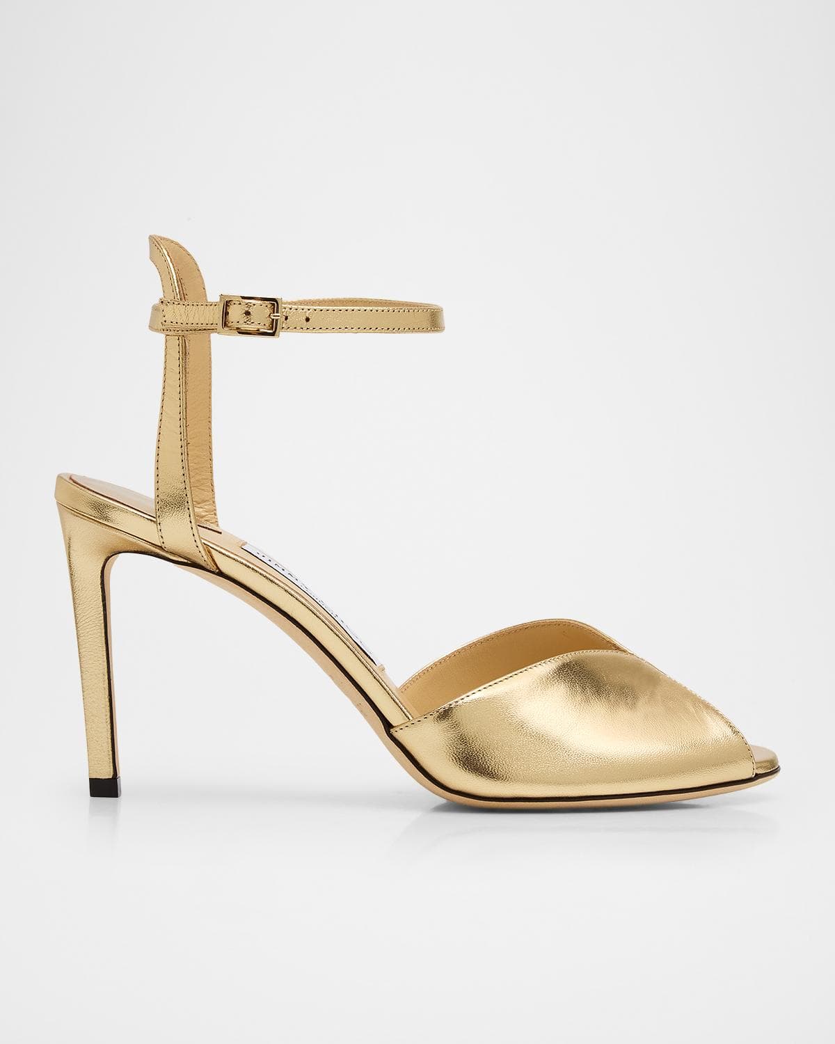 Jimmy Choo Sacora 85 Metallic Leather Peep-Toe Sandals