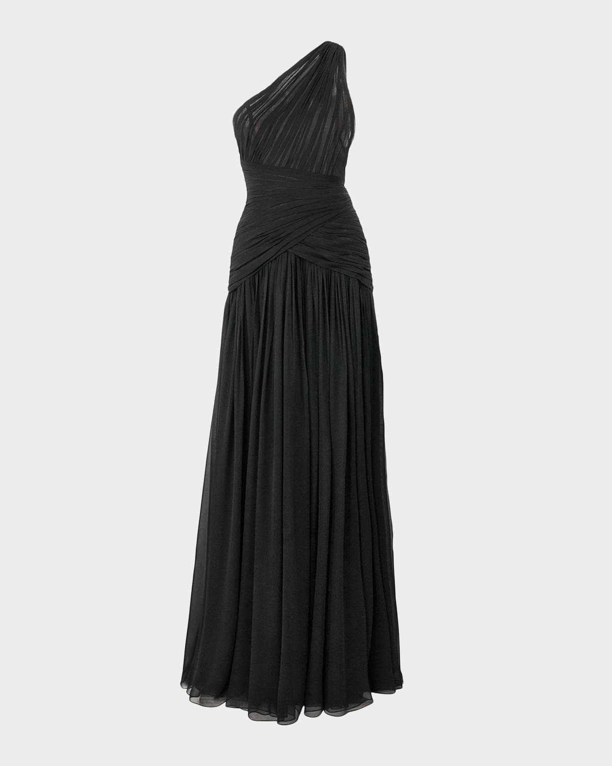 Carolina Herrera Gathered Silk One-Shoulder Slit Gown