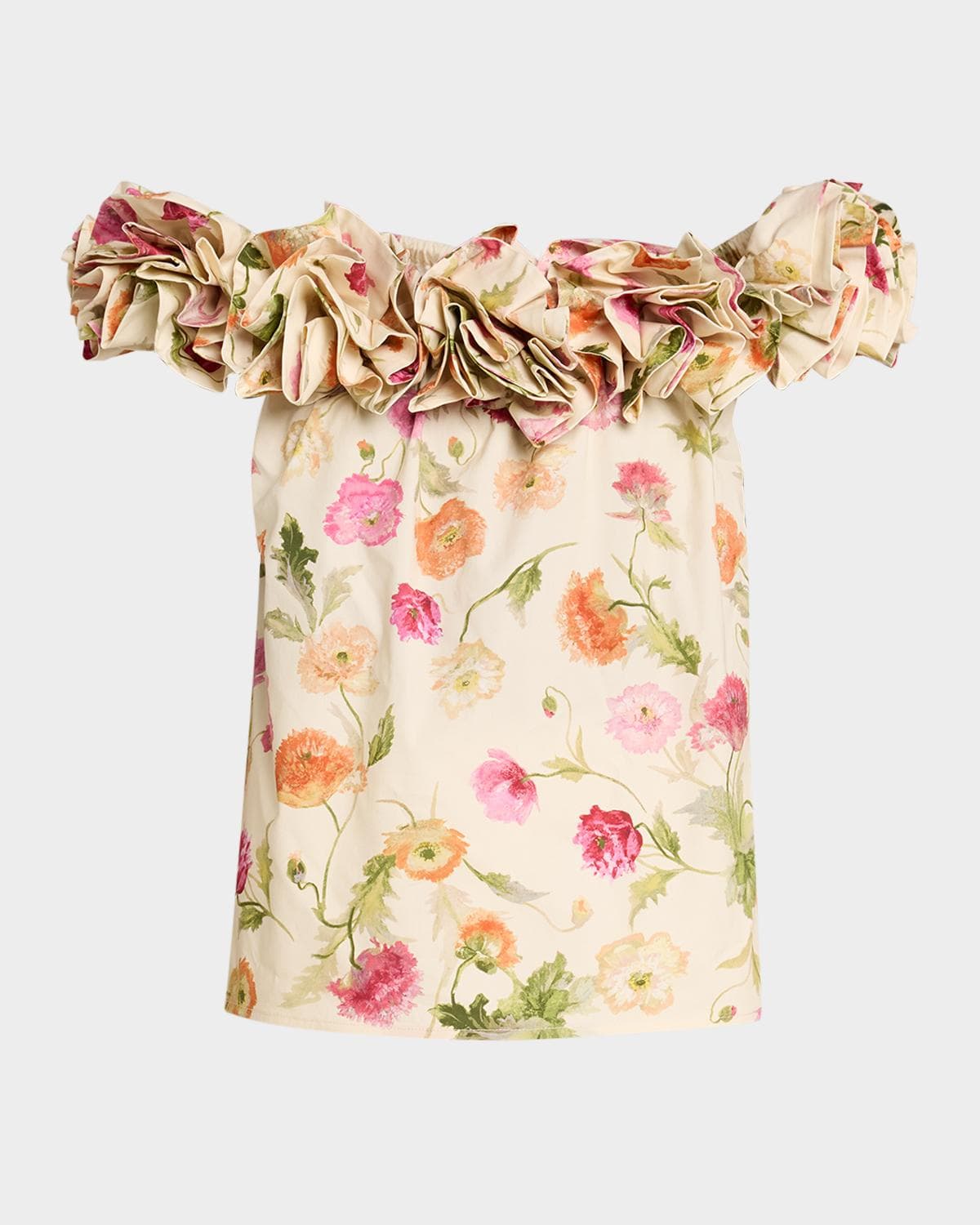 Carolina Herrera Rose Off-The-Shoulder Floral Cotton Top