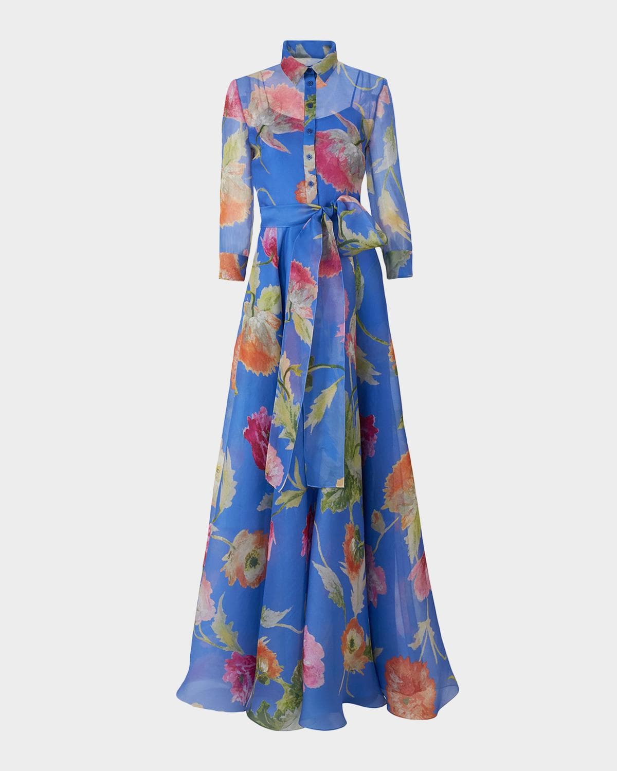 Carolina Herrera Floral Silk Chiffon Belted Trench Gown · 2