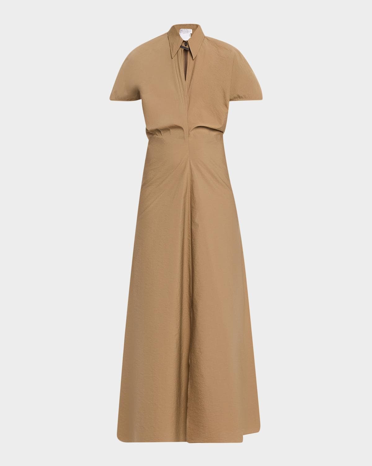 Brunello Cucinelli Techno Cotton Poplin Short-Sleeve Maxi Shirtdress